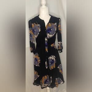 Boden black floral print button up dress